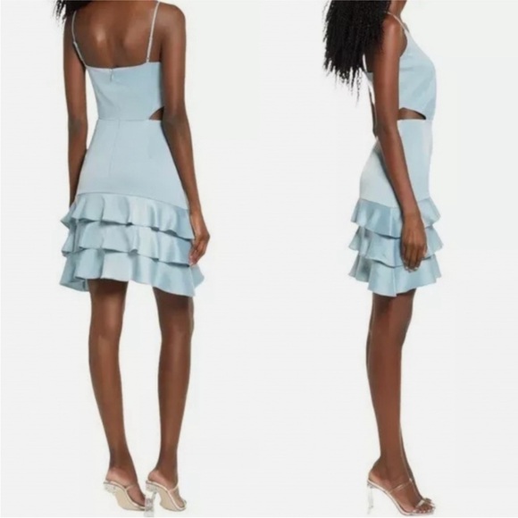 WAYF Mackenzie Cutout Tiered Ruffle Satin Mini Dress - Picture 2 of 2
